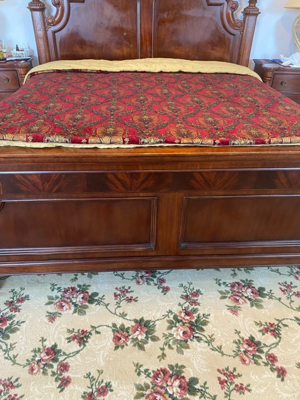 Vintage Croscill Red and Gold Damask Comforter with Decorative Pillows